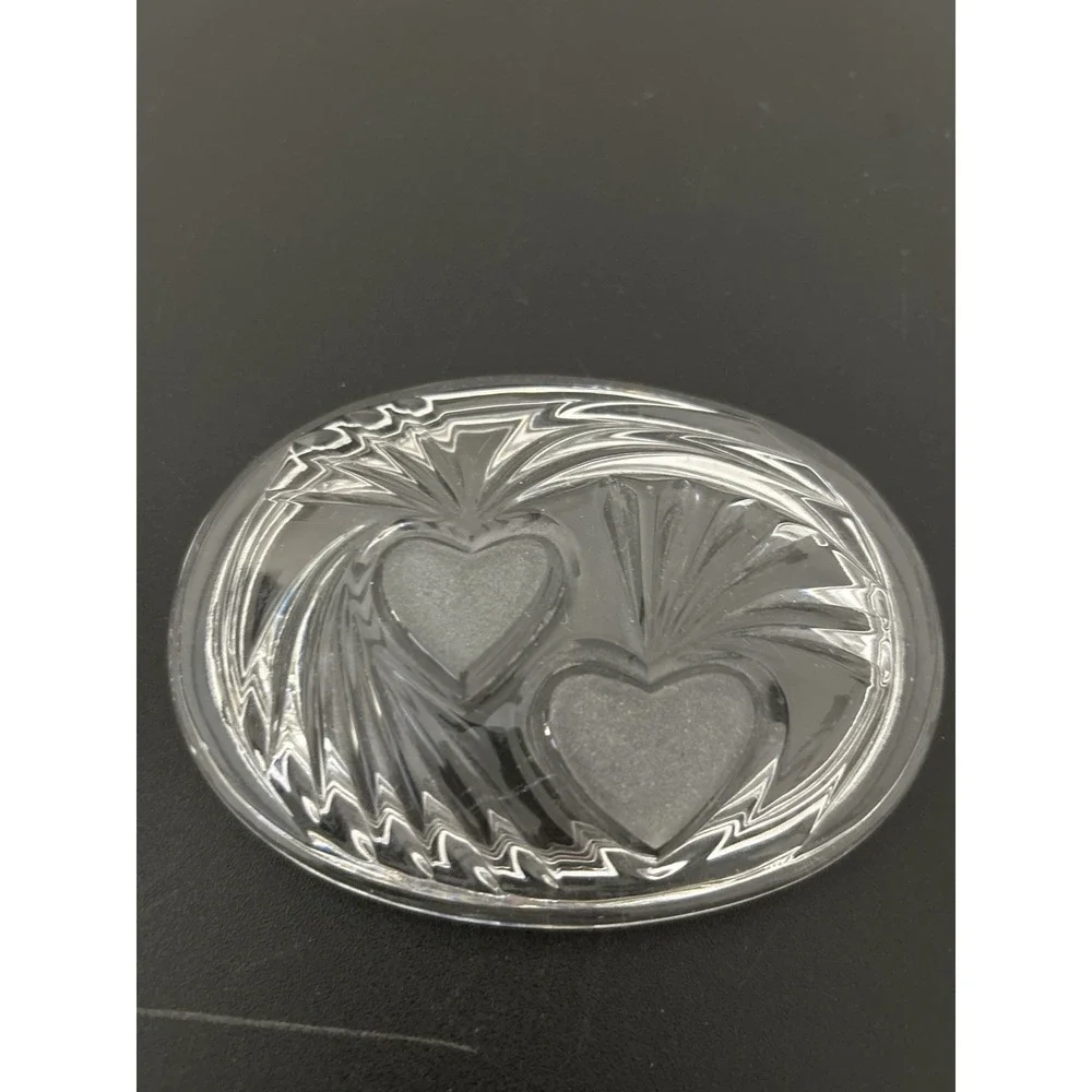 Crystal Heart Trinket Box w Lid Clear Pressed Glass Jewelry Valentine Gift